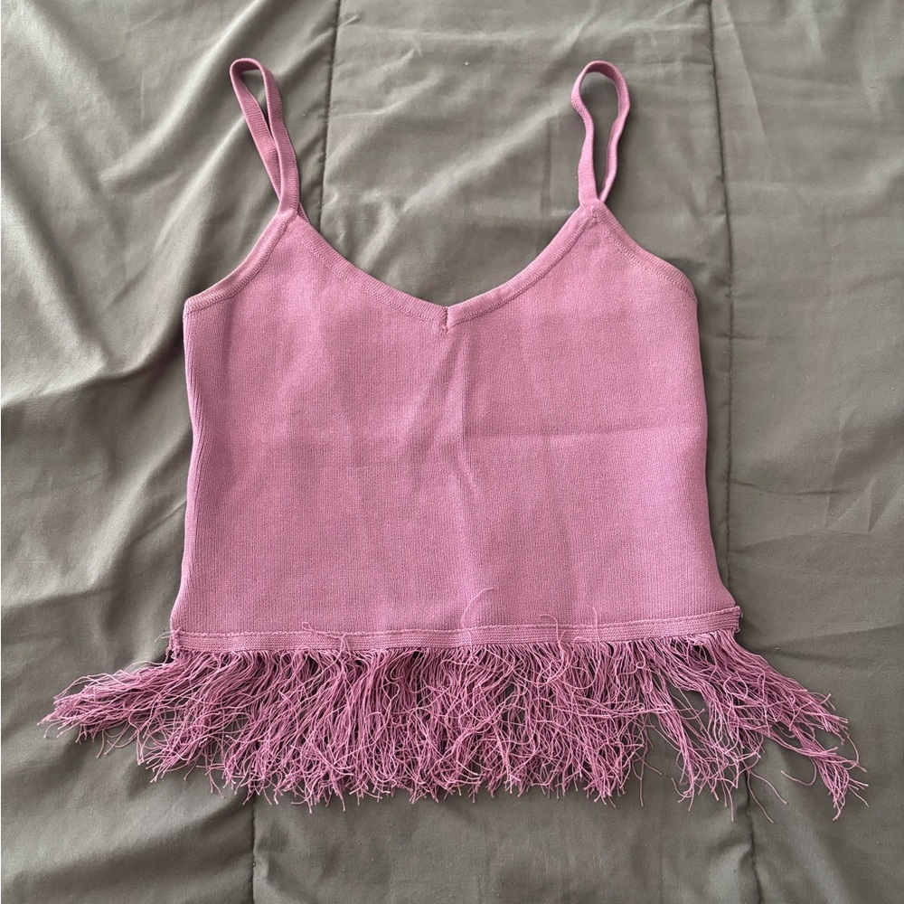 Purple Fringe Knitted Tank Top
